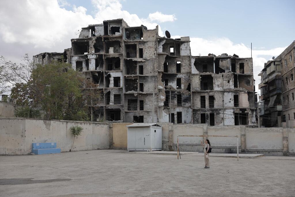 A reconstructed school in Aleppo, Syria, where some 850 students attend classes amid ongoing conflict and humanitarian challenges.